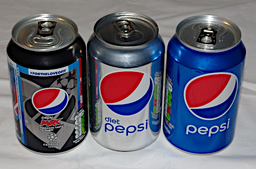 Cans of soft drinks